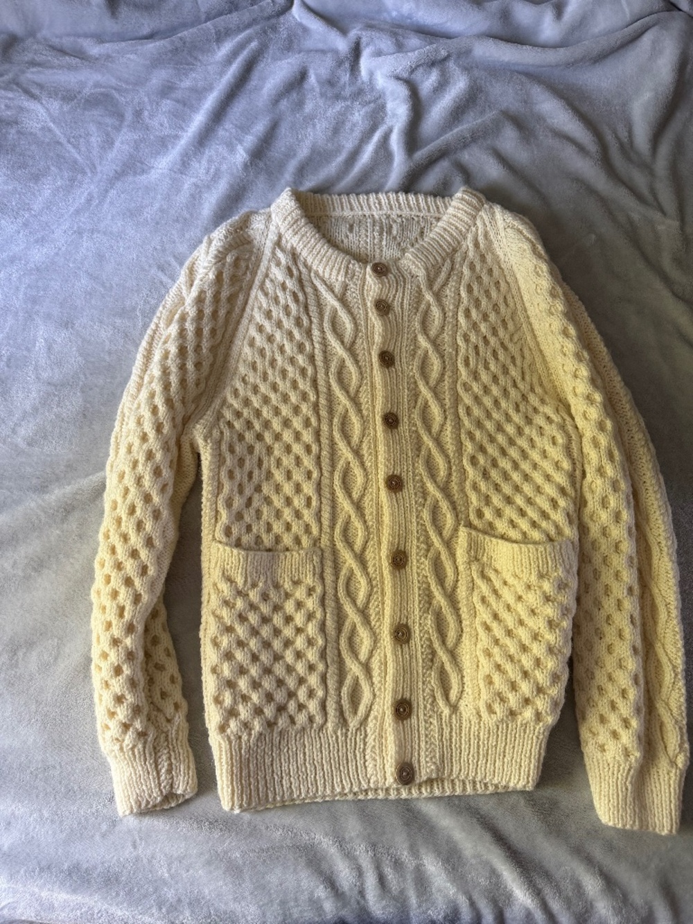 Vintage Unisex Irish Aran Cardigan - Heavy Wool Chunky Cable Knit